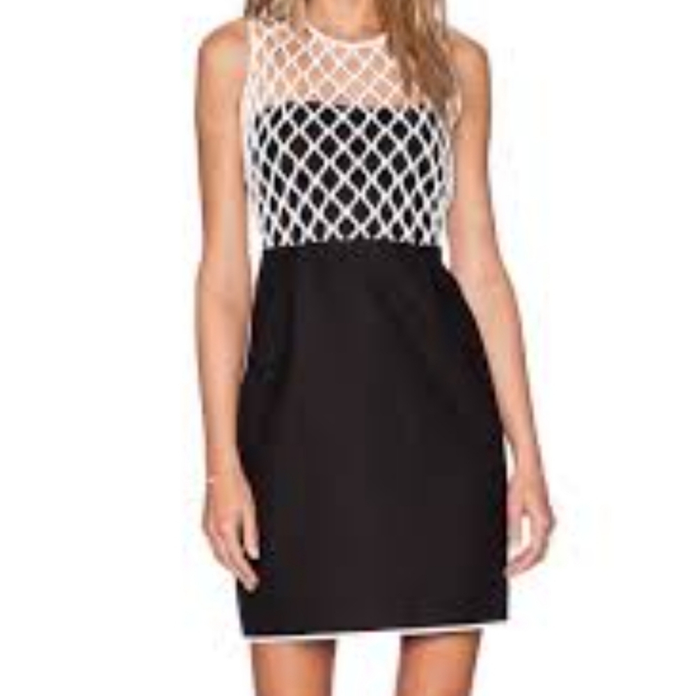 Diane Von Furstenberg Black Dress with White Lattice Bodice